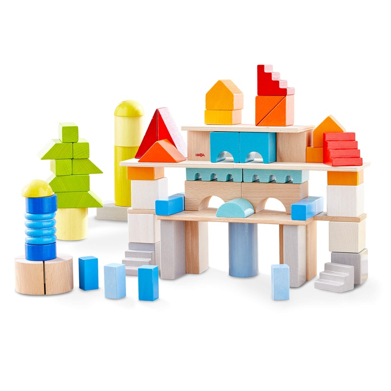 Colored Wooden Building Blocks – 85 Piece Set