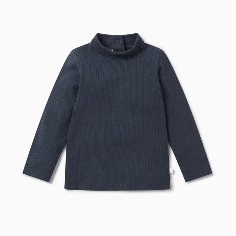 Ribbed Roll Neck Tee – Navy|5-6yr