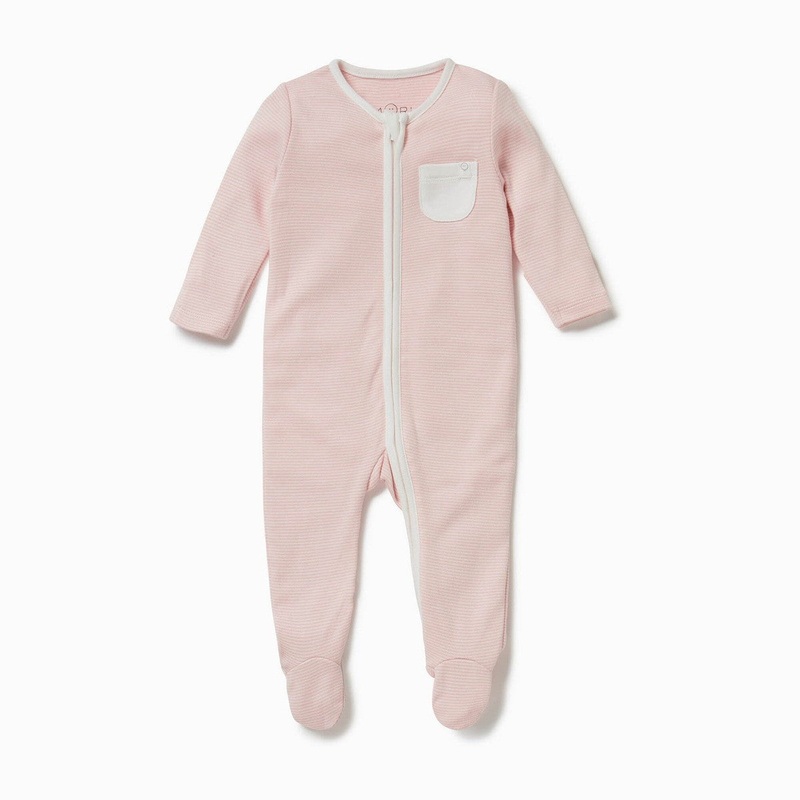 Zip-Up Sleepsuit – Blush Stripe