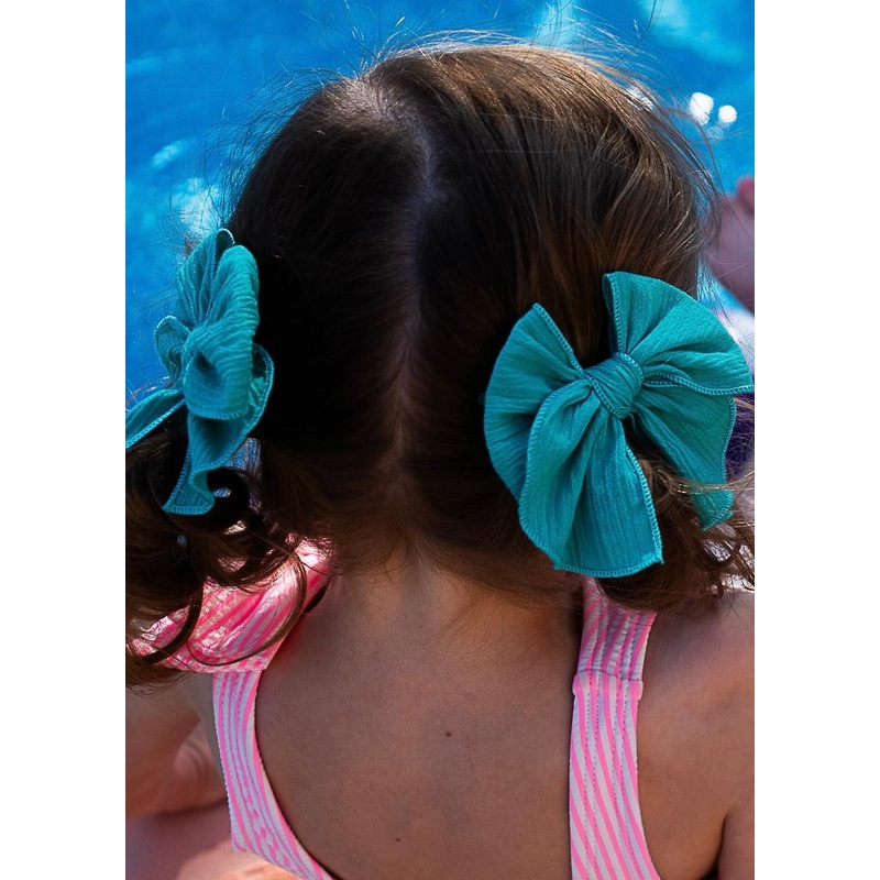 Aqua Tide | Petite Party Bow|Alligator Clip|Nylon Headband|Collar Clip