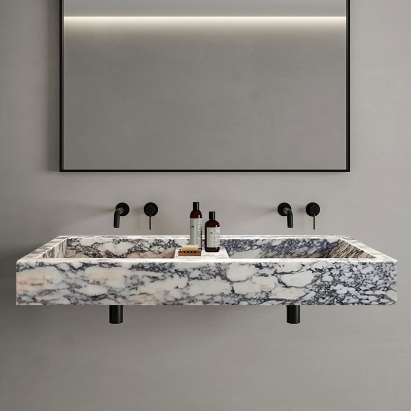 Calacatta Viola Marble Double Bathroom Sink Polished (W)19 (L)53 (H)6