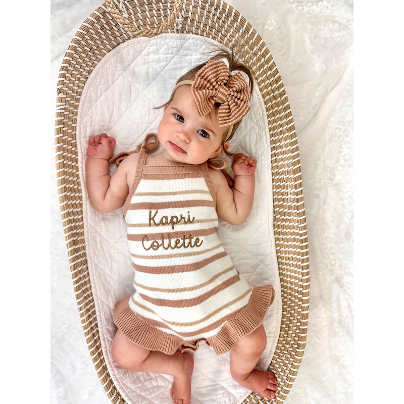Custom Embroidered Striped Knit Tank Romper