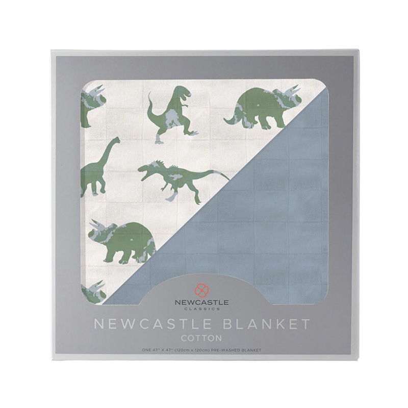 Granite Green Dinosaurs and Blue Fog Cotton Newcastle Blanket