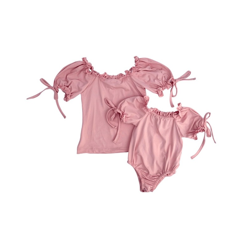 Marigold Puff Sleeve Frilly Top & Leotard – Blush Pink