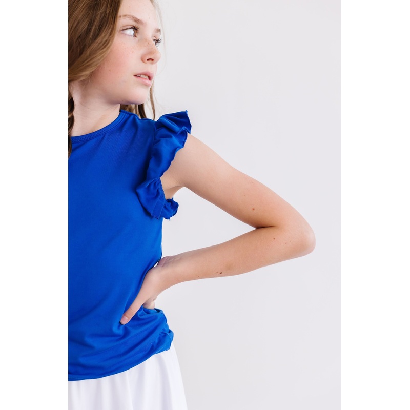 Royal Blue S/S Ruffle Tee|6-12M|12-24M|2T|3T|4T|5/6|7/8|9/10