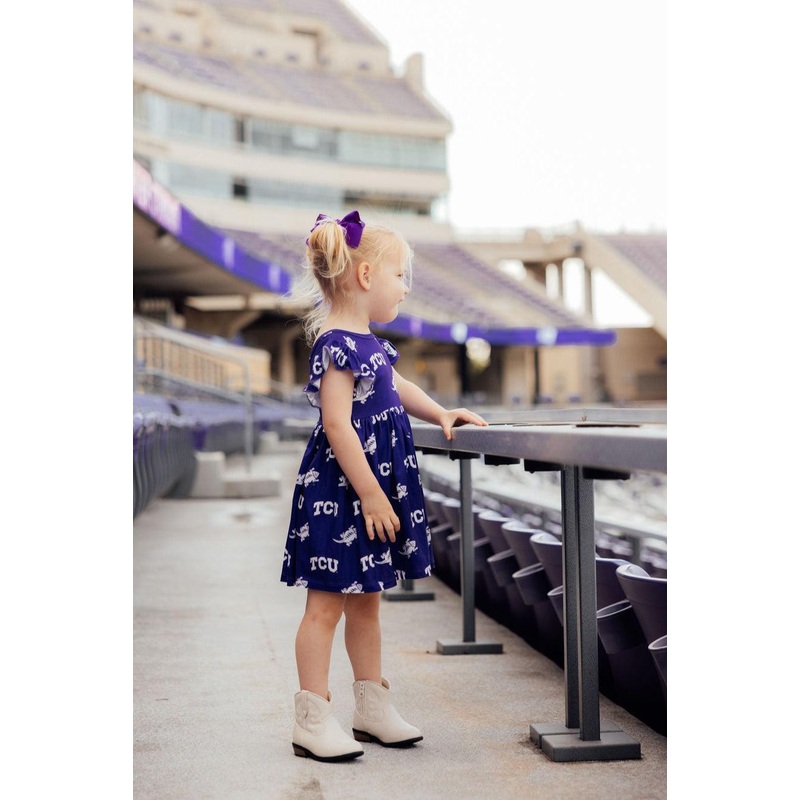 TCU Purple Frog Flutter Twirl Dress