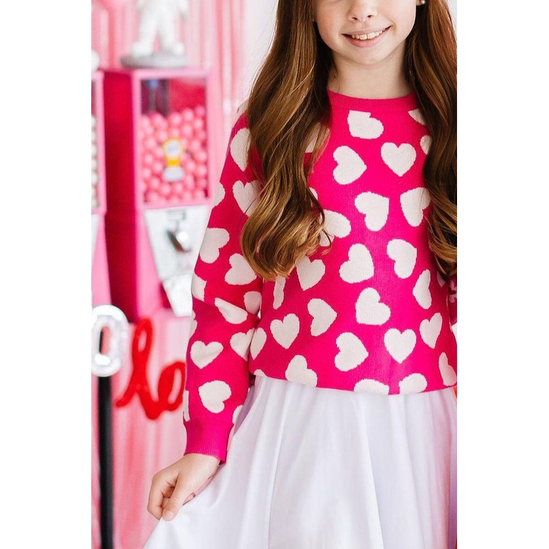 Hot Pink Hearts Sweater|6-12M|12-24M|2T|3T|4T|5/6|7/8|9/10|11/12