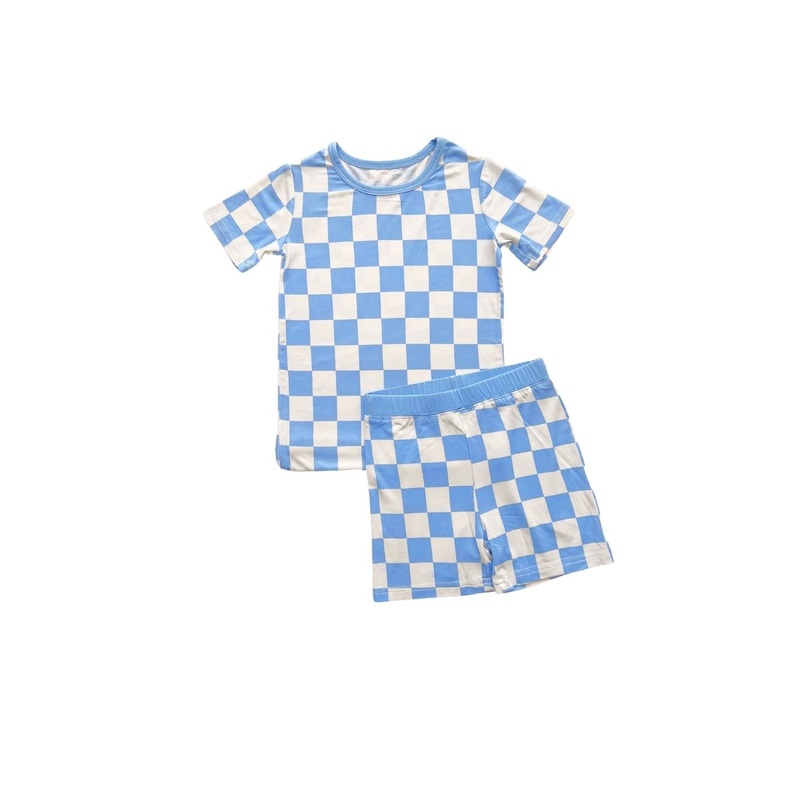 Bamboo Two Piece Shorts Set | Blue Checkered