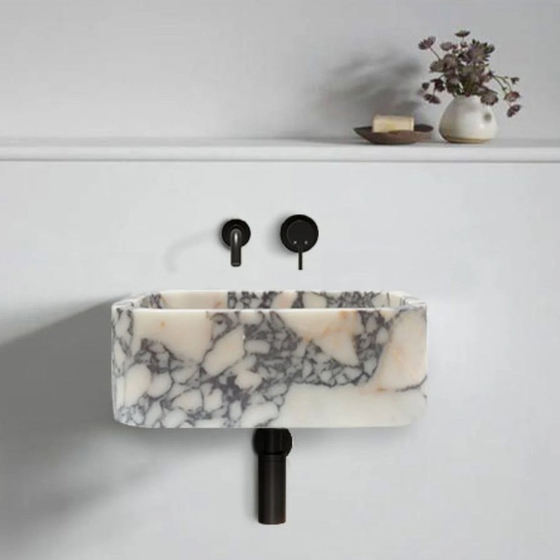 Calacatta Viola Marble Rectangular Wall-mount Bathroom Sink (L)18 (W)12 (H)6