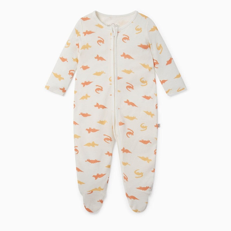 Dino Zip-Up Sleepsuit – Orange Dino