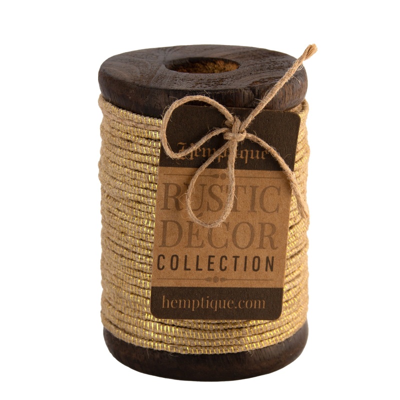 Rustic Dcor Wood Spools with Gold Metallic Jute Cord