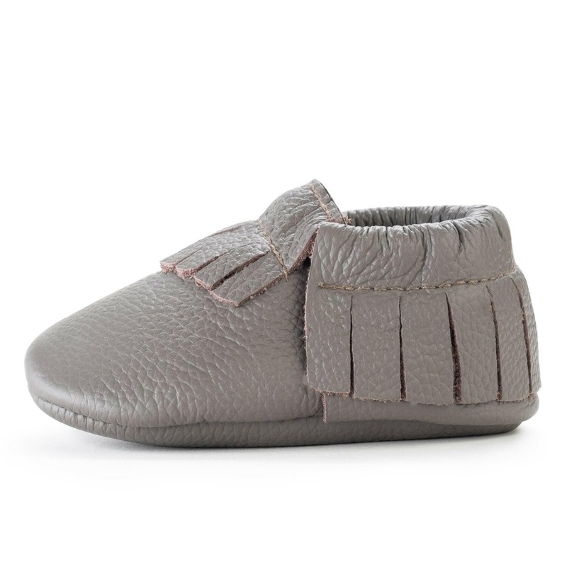 Slate Baby Moccasins|US 2 (Newborn; 3.75″ Sole)|US 3 (3-6 Months; 4.125″ Sole)|US 4 (6-12 Months, 4.5″ Sole)|US 5.5 (12-18 Months, 5.0″ Sole)|US 6.5 (18-24 Months, 5.25″ Sole)|US 8 (2-3 Years; 5.75″ Sole)