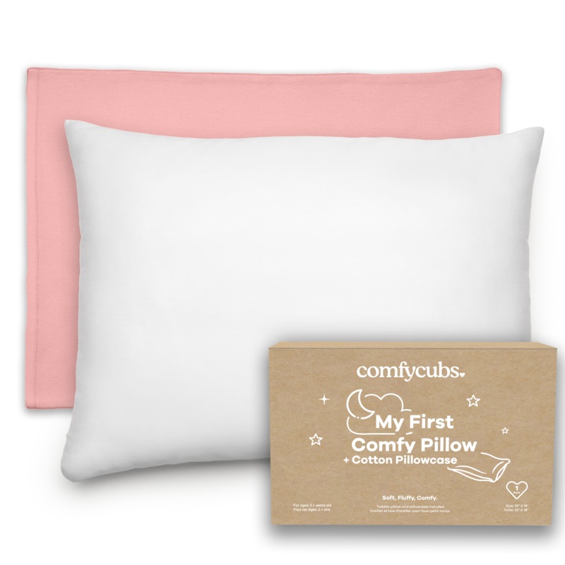 Toddler Pillows with Soft Cotton Pillow Case by Comfy Cubs – Blush