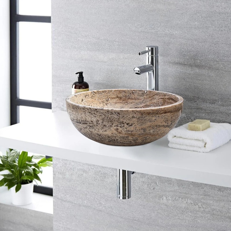 Valencia Beige Travertine Natural Stone Above Vanity Bathroom Sink (D)16 (H)6