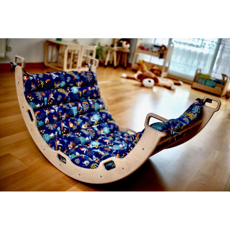 2 Size Montessori Baby Play Climber Set Wooden Climbing Arch Rocker & Ramp & Pillow