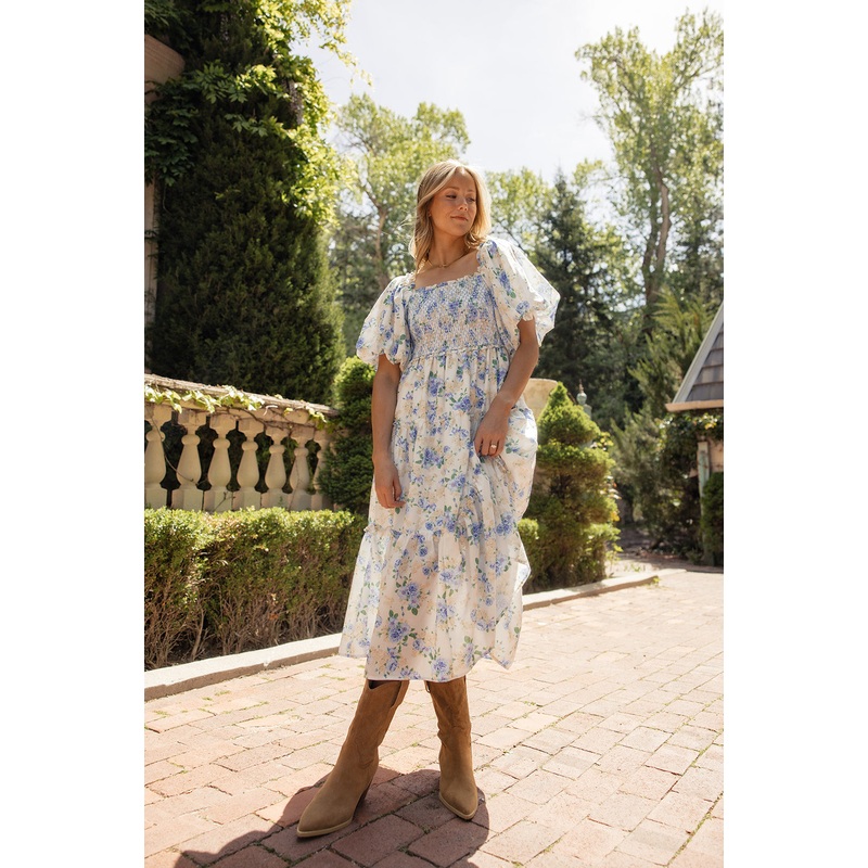 Charlotte Rose Smocked Midi|PaleVioletRed|CornflowerBlue|S|M|L