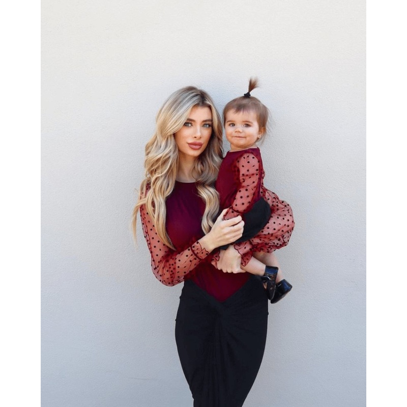 Destinee Sheer Dot Sleeve Leotard – Wine