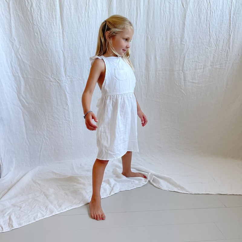 Kids Cross Back Pocket Dress – White