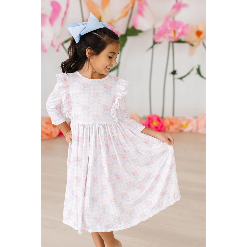 Ribbons & Roses 3/4 Sleeve Ruffle Twirl Dress