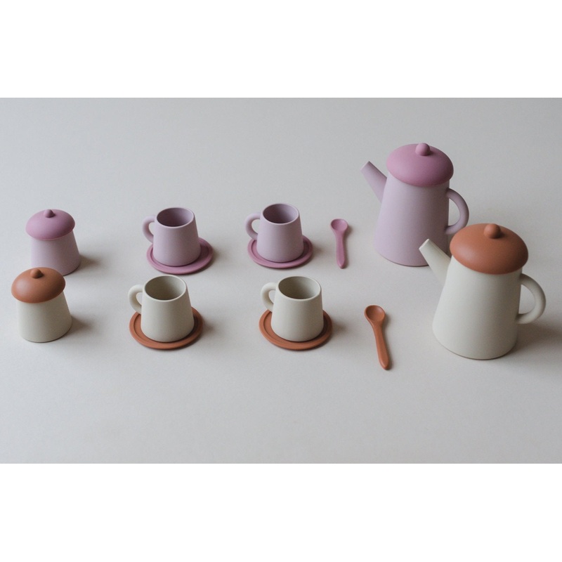 9pc Silicone Tea Set Toy|Pink|Beige