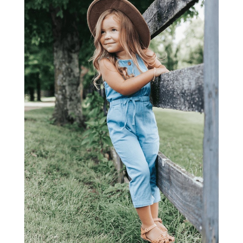 Ari Button Front Denim Jumpsuit – Light Wash