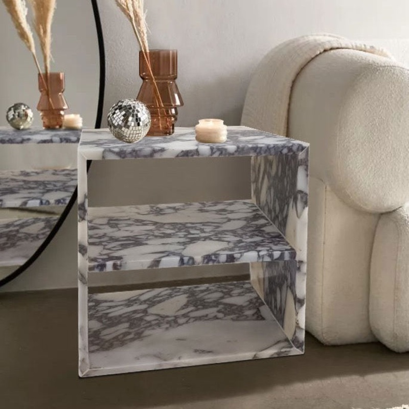 Calacatta Viola Marble End/Side Table, Nightstand Polished (W)14 (L)18 (H)18