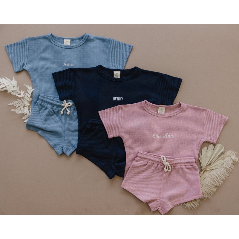 Custom Embroidered Waffle Knit Shorts Set – more colors