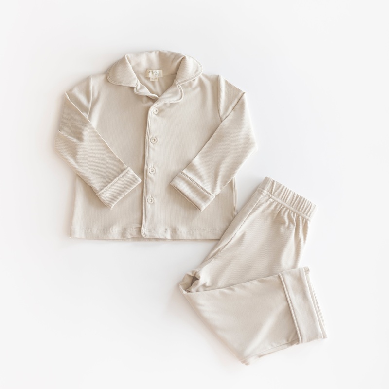 Essential Ribbed Pajama Set|18-24|2-3T|3-4T|4-5T|5-6T|Olive|Oatmeal|Pavement