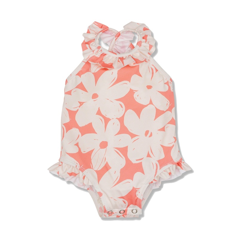Flowers Baby Swimsuit|3/6M|6/12M|12/18M|18/24M|Coral / Cream