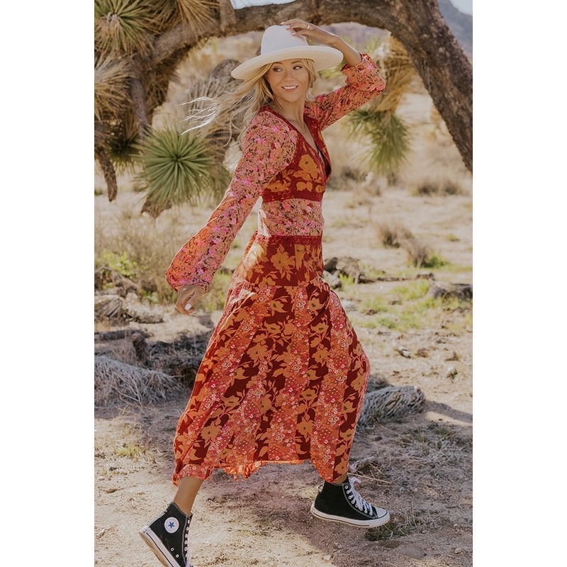 Free People Tilda Wrap Dress|FireBrick|XS|S|M|L|XL