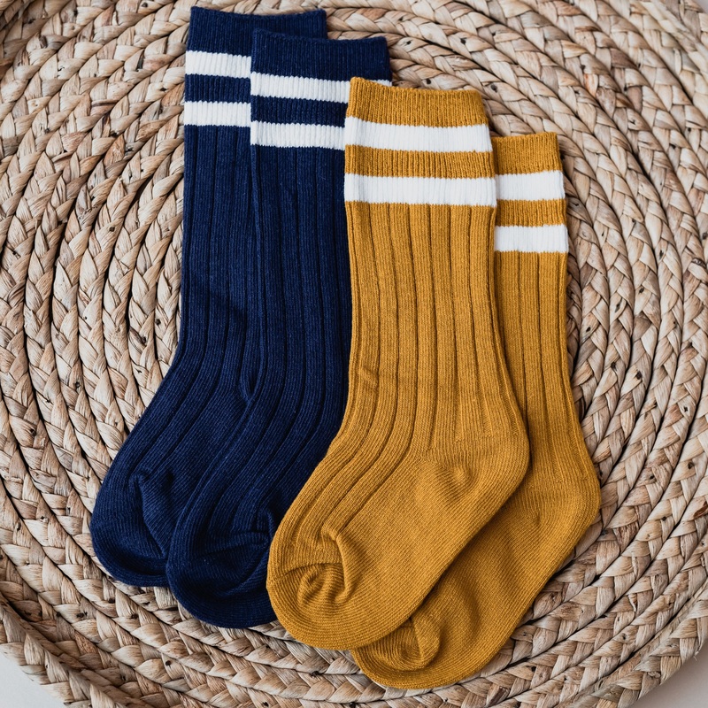 LLB Striped Knee High Socks|Pink|Green|Navy|Mustard|0-12 Months|1-3 Years|3-5 Years