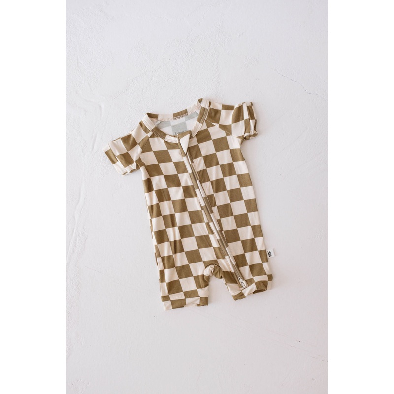 Shortie Bamboo Zip | Olive Checkerboard