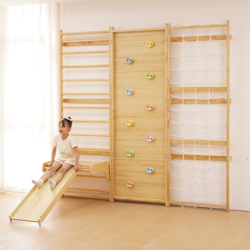 Walnut Modular 9-in-1 Swedish Ladder Wall Gym  Indoor Climber for Kids & Toddlers