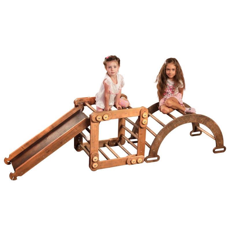 3in1 Montessori Climbing Set: Snake Ladder + Arch/Rocker + Slide Board/Ramp  Chocolate