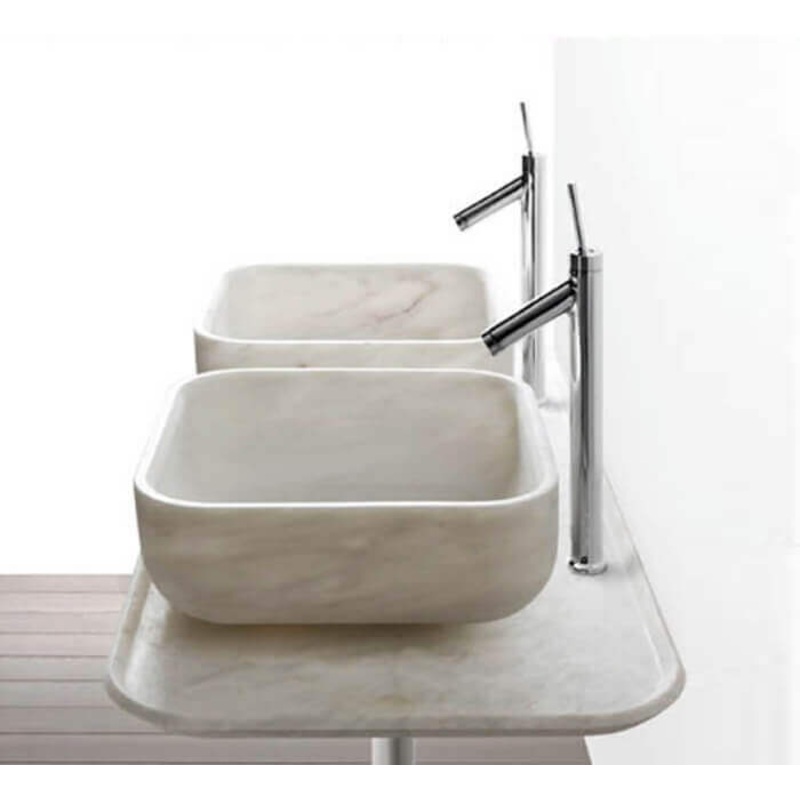 Carrara White Marble Square Above Vanity Bathroom Sink Polished (W)17 (L)17 (H)6