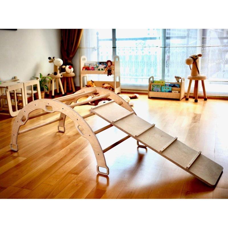 Climbing Arch with Ladder Ramp and Star Pillow Set | Wooden Climber Set