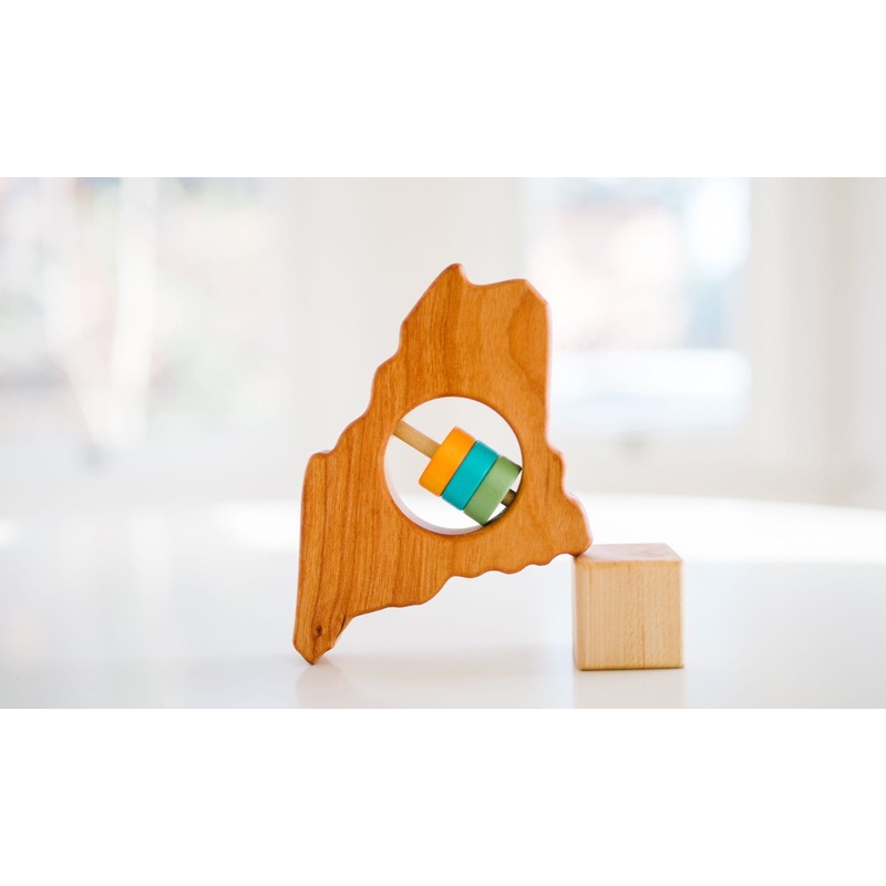 Maine State Wooden Baby Rattle