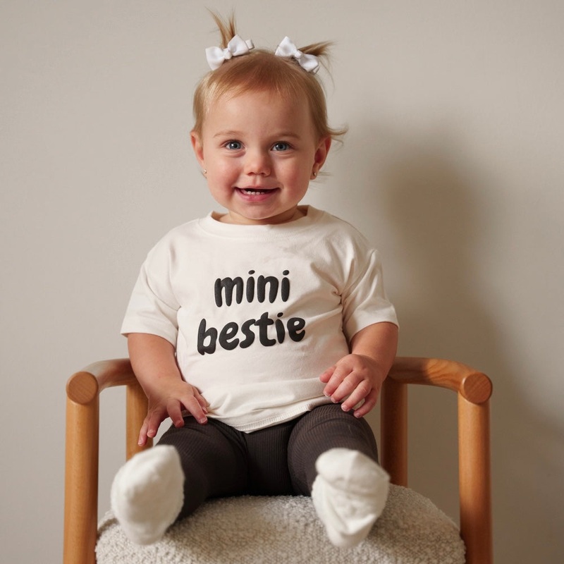 Mini Bestie T-Shirt|NB|0-3M|3-6M|6-9M|9-12M|12-18M|18-24M|2-3T|White & Onyx