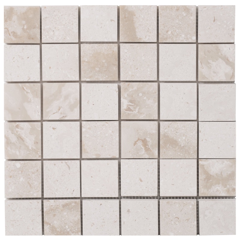 Shell Stone Limestone 2×2 Honed on 12 x 12 Mesh Mosaic Tile – Belair Collection