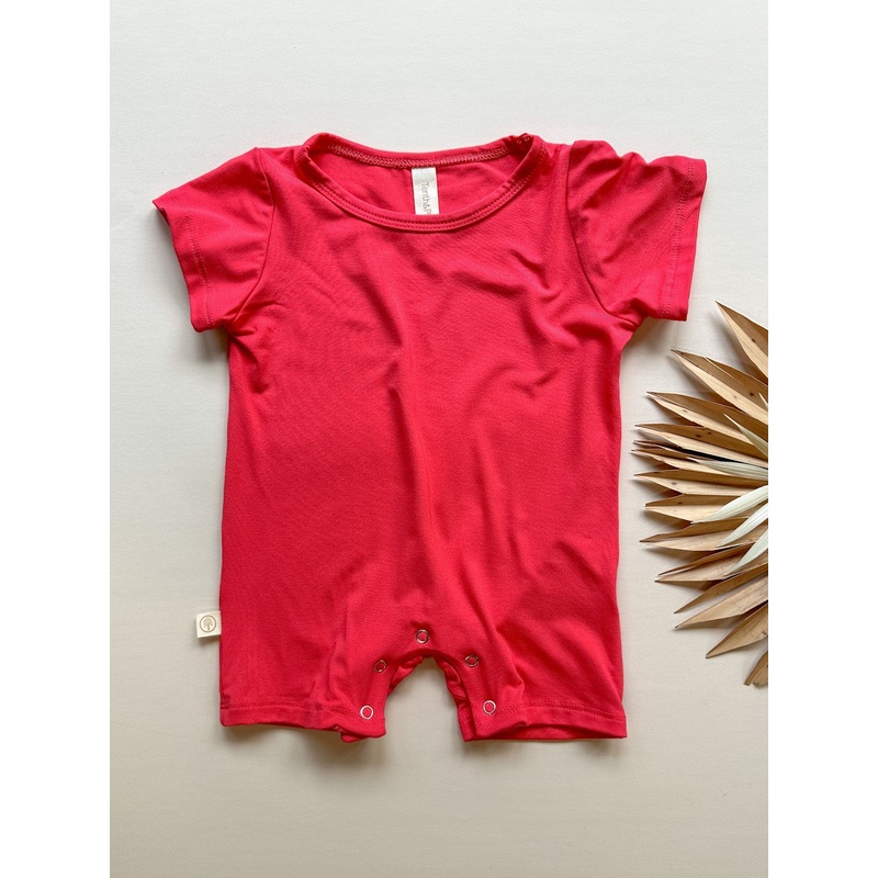 Short Sleeve Snap Romper | Scarlet | Luxury Bamboo