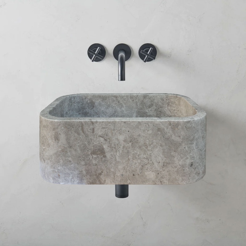 Tundra Gray Marble Rectangular Wall-mount Bathroom Sink (W)12 (L)18 (H)7