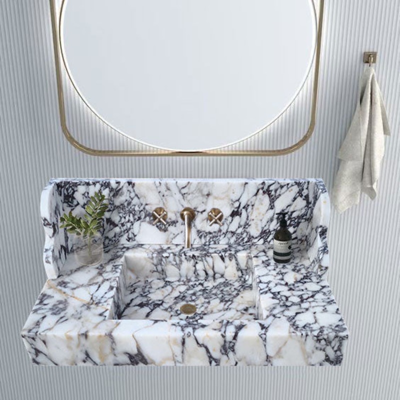 Calacatta Viola Marble Wall-mount Bathroom Sink with 10 Backsplash (W)20 (L)40 (H)6