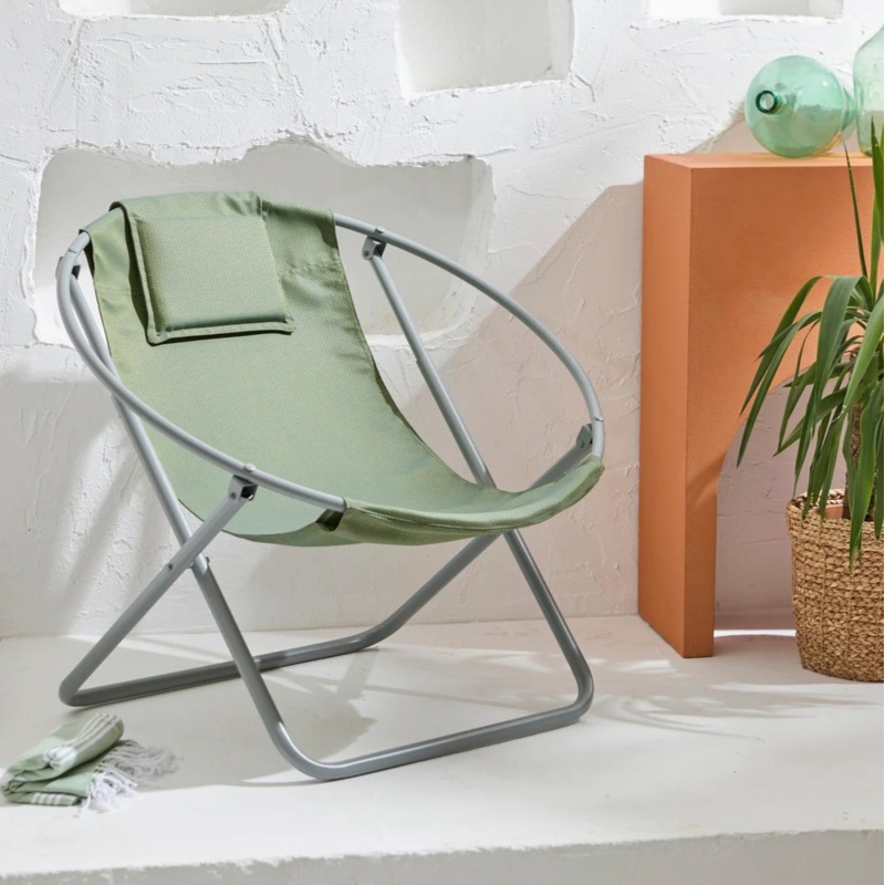 Lare Aurora Green Canvas Folding Chair Gray Metal Frame