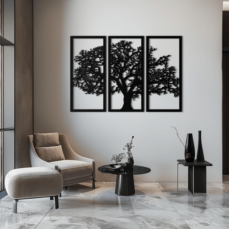 Tree of Life Metal Wall Art – Three-Panel Steel Wall Decor for Home and Office – KAF021