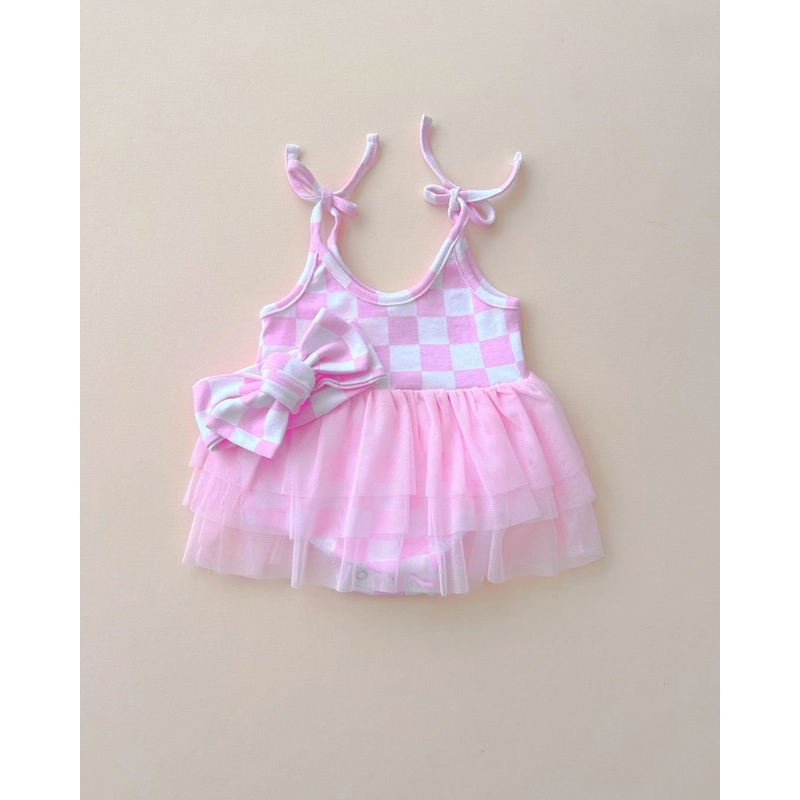 Tutu Romper | Checkered Pink|0-3M|3-6M|6-12M|12-18M|18-24M|2T