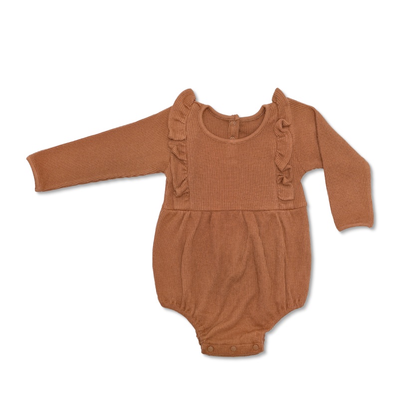 Waffle Long Sleeve Romper – Caramel