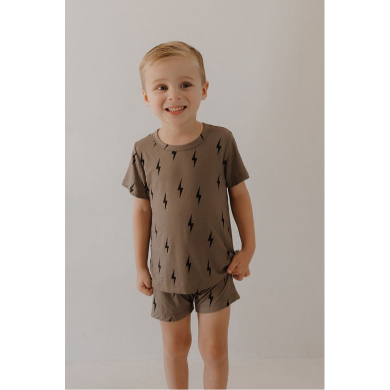 Bamboo Short Set | Brown & Black Lightning Bolt