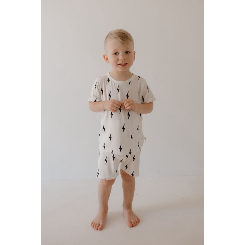Bamboo Short Set | White & Black Lightning Bolt