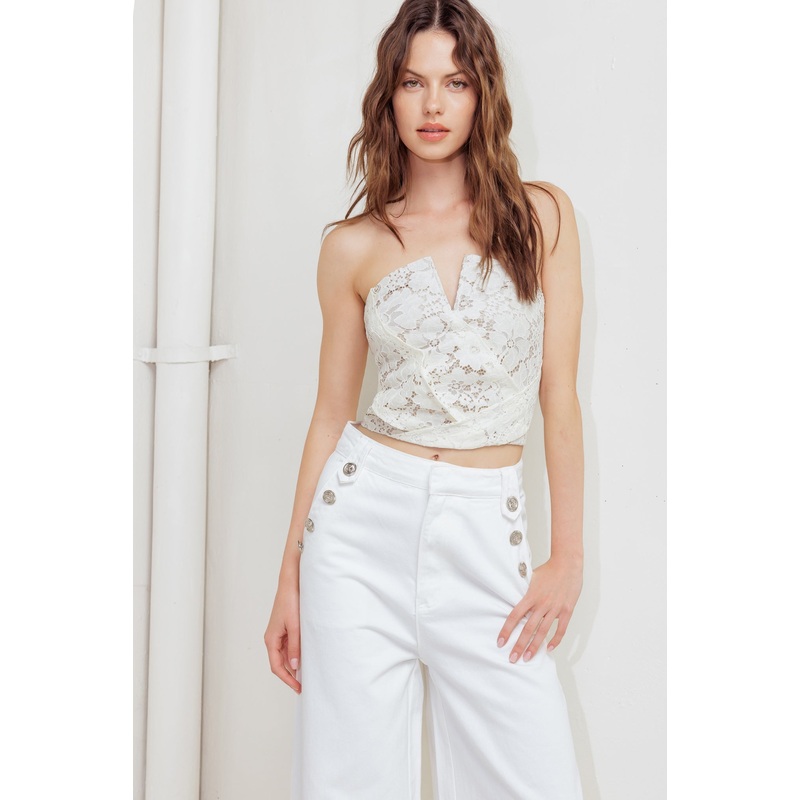 CHANTILLY FLAIR WOVEN LACE TUBE TOP