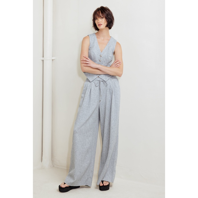 CITY RIVETS KNIT WOVEN PANTS|H.GREY|S|M|L